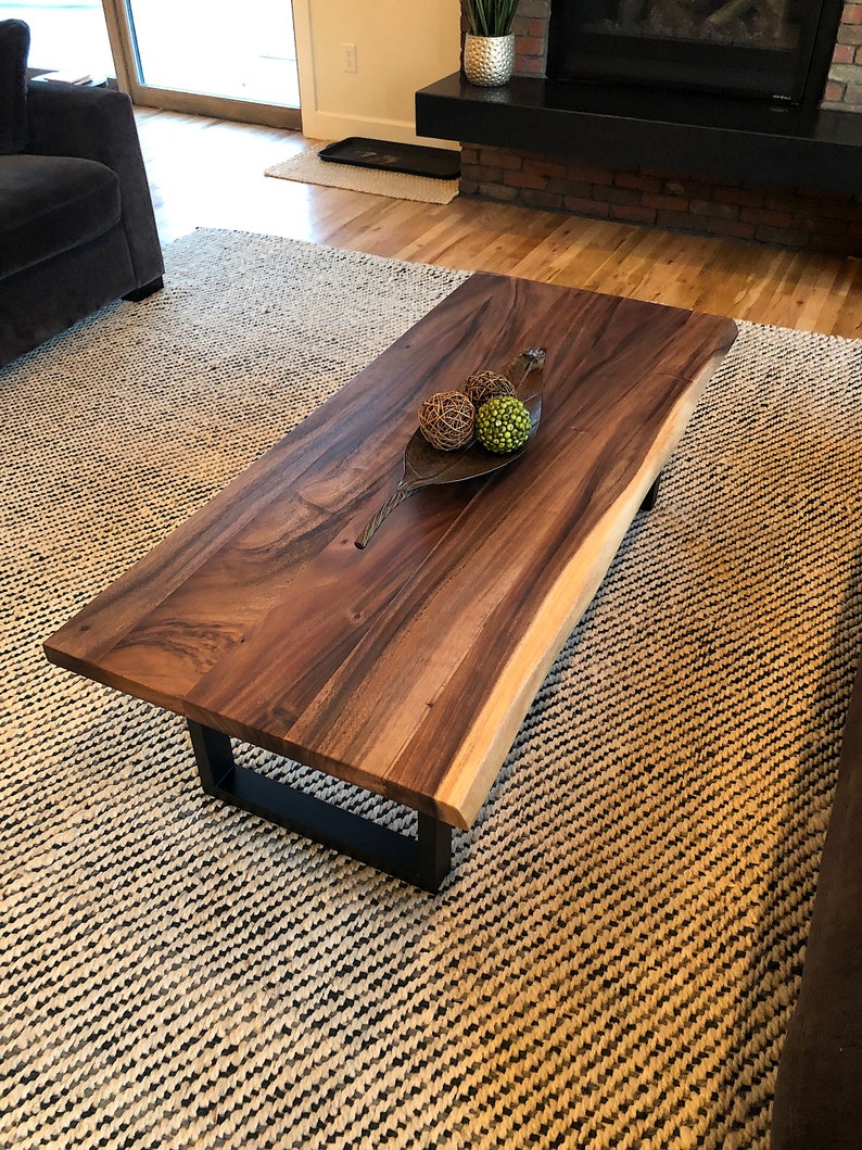 Coffee Table Tropical Hardwood, Live Edge Coffee Table, Wood Coffee Table, Walnut Coffee Table, Modern Coffee Table with U Shaped Legs image 4