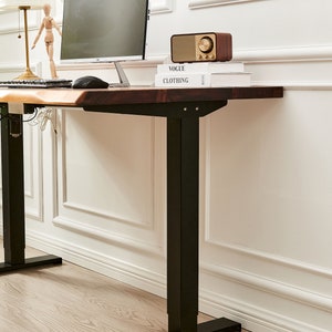 Desk Black Frame, Standing Desk, Desk, Tropical Hardwood, Stand-Up Desk, Live Edge Desk, Adjustable Standing Desk, Desk with Storage image 4