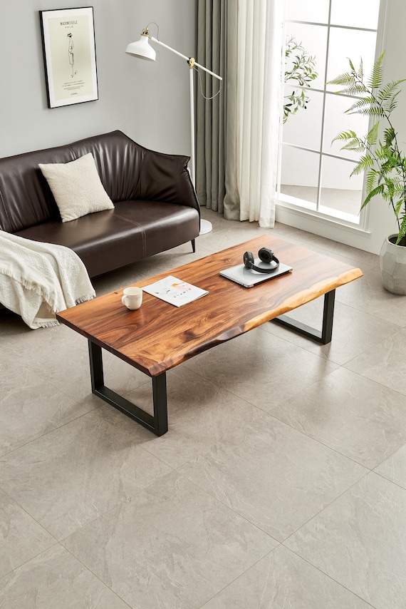 Live Edge South American Walnut Coffee Table - Modern Industrial Design