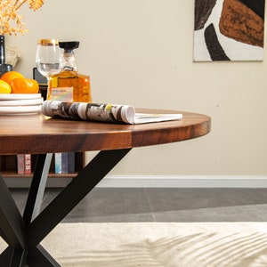 Round Dining Table Dining Table, Round Table, Tropical Hardwood, Modern Table, Wood Table, Round Kitchen Table with Spider Legs. image 3