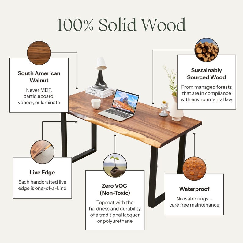 Live Edge Walnut Desk: Modern U-Shaped Legs, Handcrafted Metal Base imagem 5