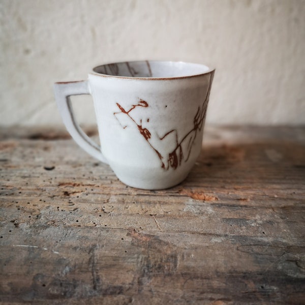 KUBEK / kubek na herbatę / kubek na kawę / ceramiczna kubek w stylu japońskim / rudy / biały / handmade / chawan / matcha / ceramika