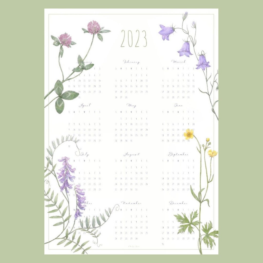 Wildflowers Yearly Calendar 2023 Etsy