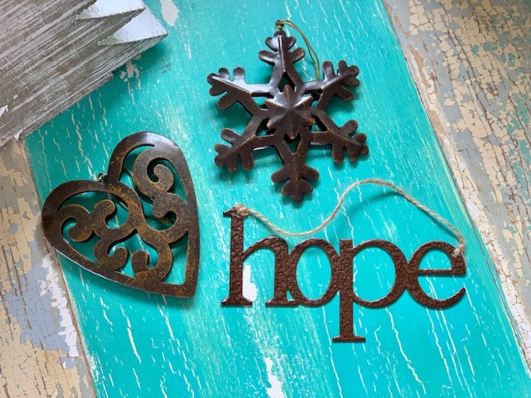 Metal Christmas Ornaments Bronze Ornaments Snowflake Corazón Esperanza Ornamentos Ornamentos
