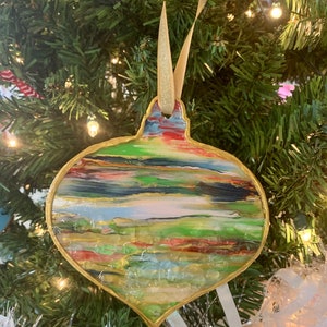 Abstract Ornaments - Christmas Ornaments - Glass Art - Wood Slice Ornaments - Unique Christmas Ornaments - Handmade Christmas Ornaments -