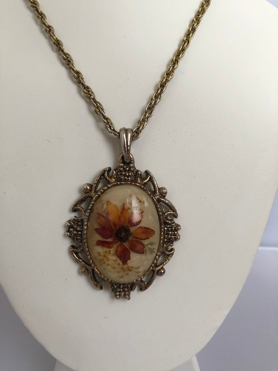 Vintage Necklace with Dried Flower Pendant