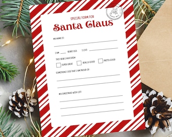 Letter to Santa PRINTABLE | Letter to Santa Stripes | Kids Printable Santa Letter | Christmas letter Printable | Letter to Santa Claus