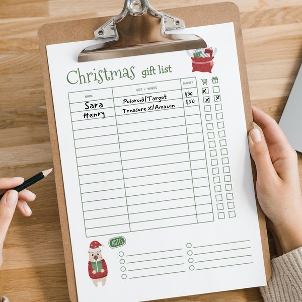 Christmas Gift Tracker Printable, Instant download gift tracker, Christmas gift list, Christmas list printable, gift planner, Gift Bag