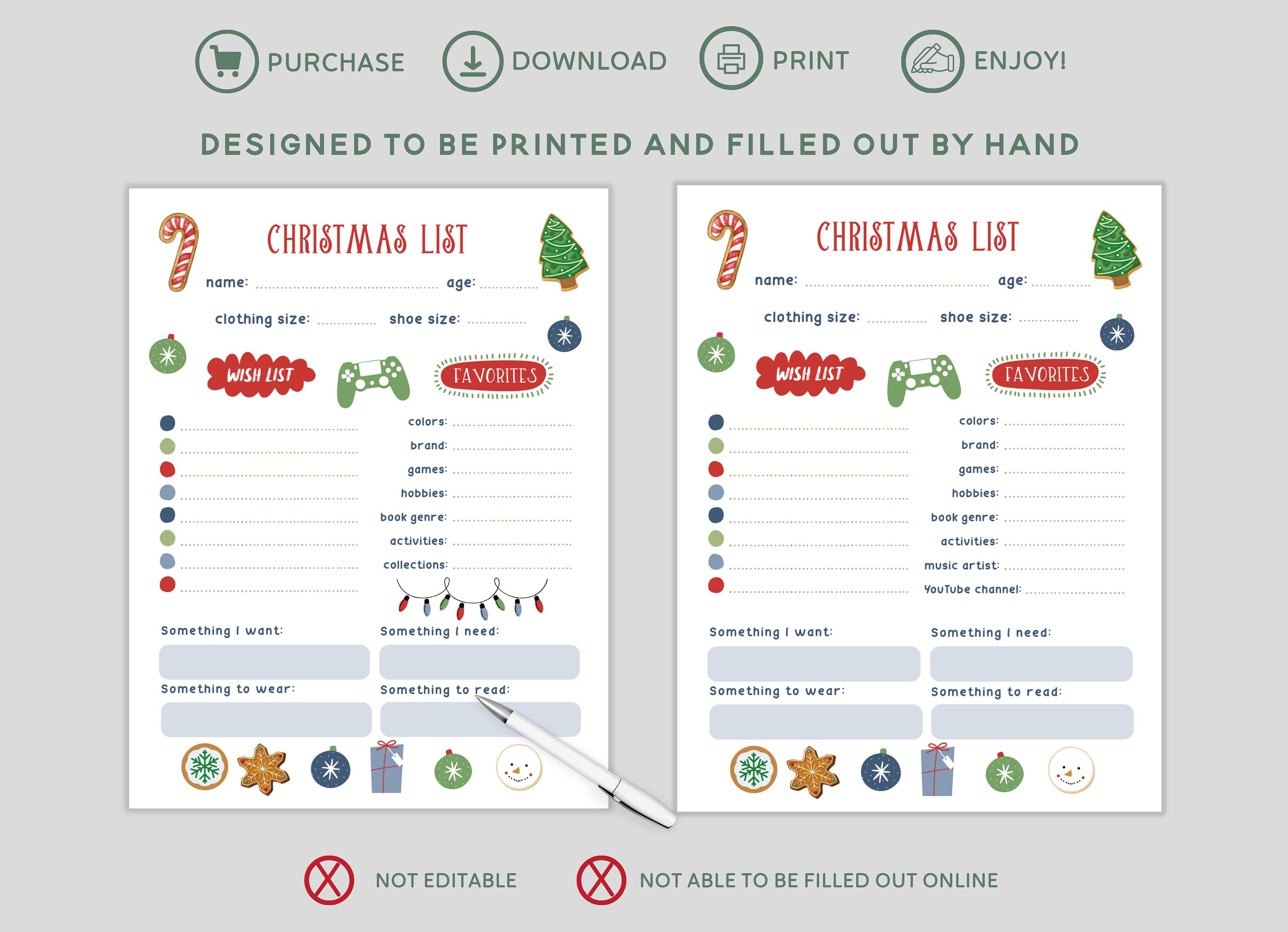 Christmas Wish List Kids, Printable Gift Wish List, Children's ...