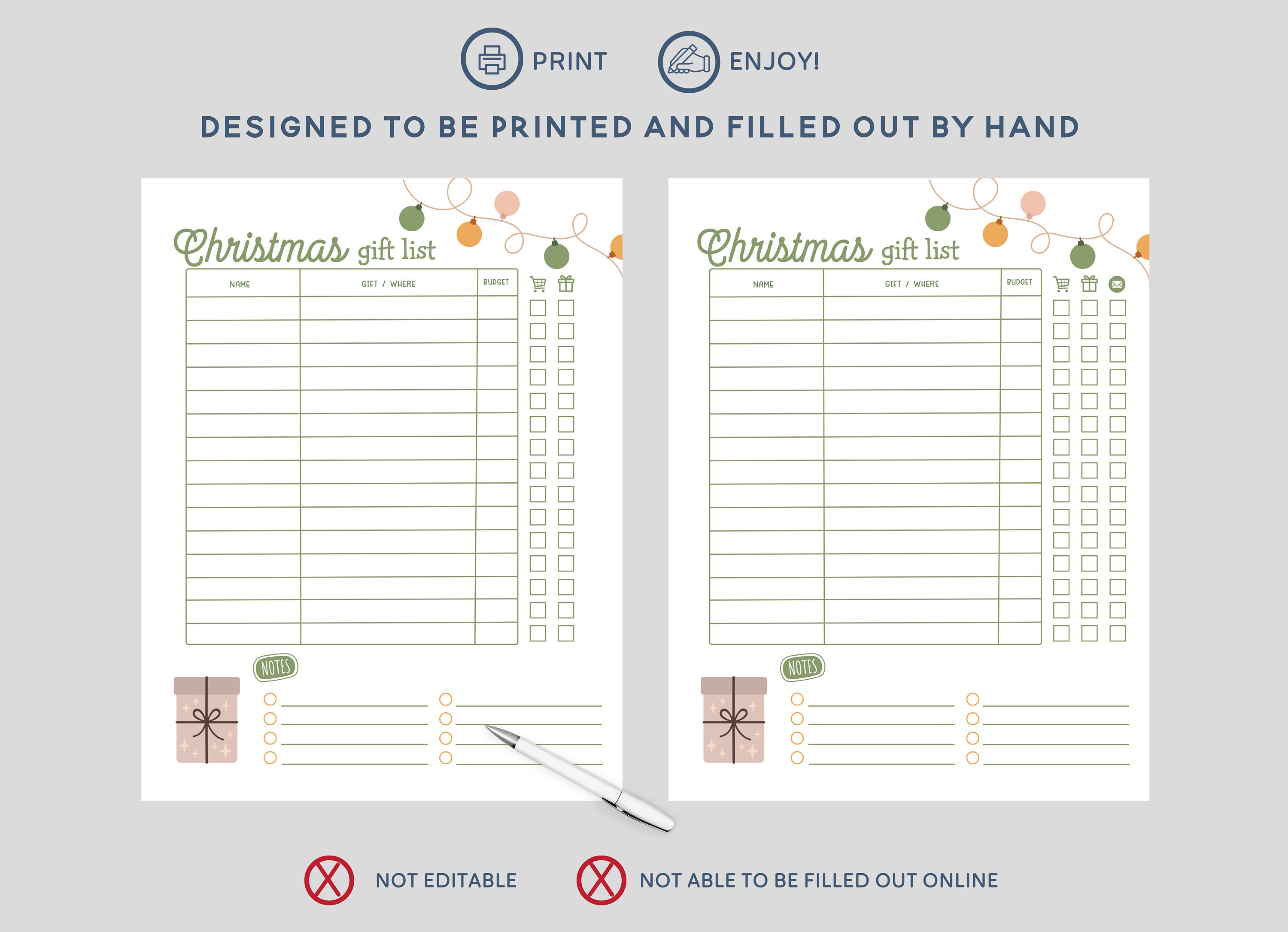 Christmas Gift Tracker Printable Instant Download Gift List - Etsy
