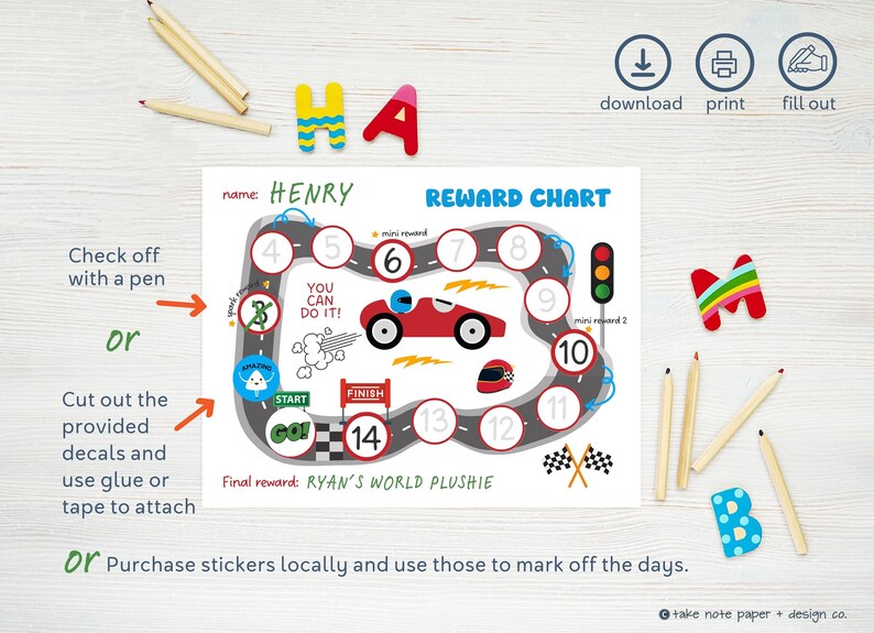Race Car Reward Chart Printable Positive Reinforcement Charts Kids ...