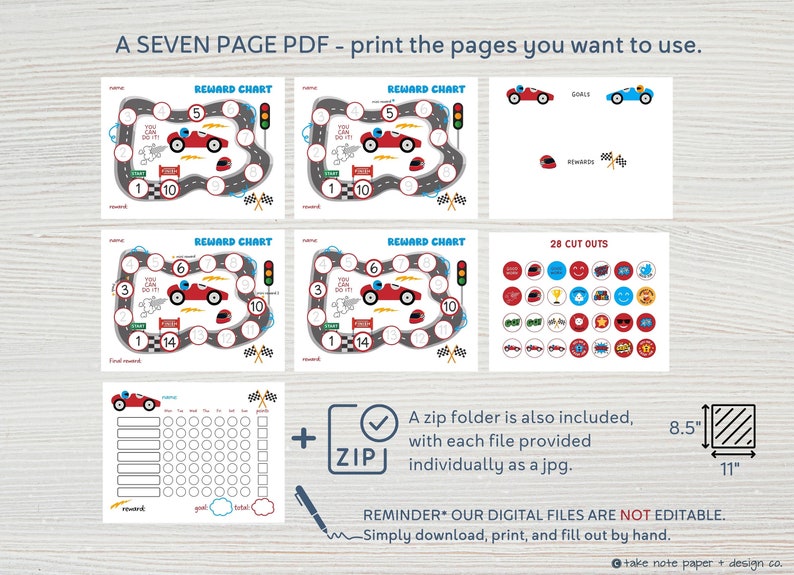 Race Car Reward Chart Printable Positive Reinforcement Charts Kids ...