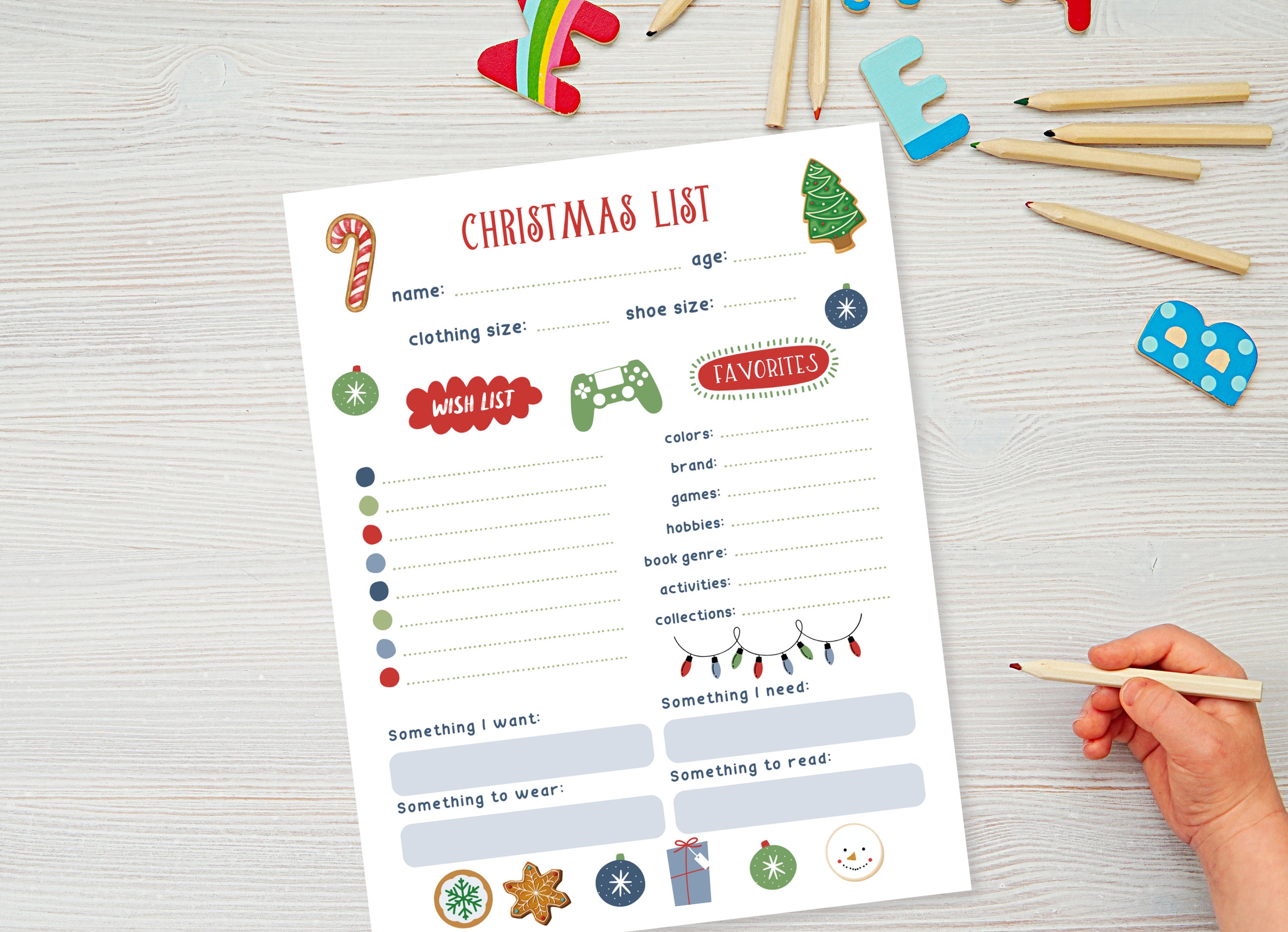 Christmas Wish List Kids, Printable Gift Wish List, Children's