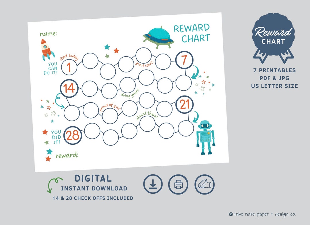 Space Reward Chart Printable, Robot Reward Chart, Boys Reward Chart ...