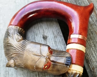 Wolf Walking Stick Hand-carved unique cane from ecological wood! Exclusive figured cane with an amazing wolf handle!