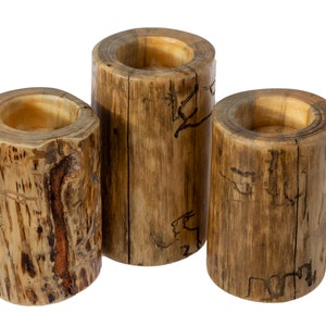 Set of 3 Candle Holders of wild Oak, handmade, from ecological wood!