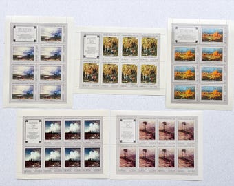 Jeu de feuilles de timbres Vasilyev de l'URSS, 1975 Jeu complet de 5 feuilles de timbres pour peintures d'art russes MNH avec étiquettes