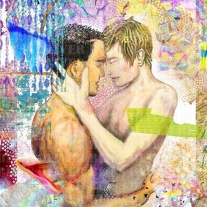 Limit Edition Print A Holiday Romance Artists Print Mounted A4 Image Ideal Gift Wall Art LGBT Gay Men image 1