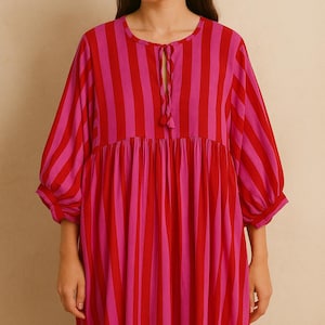 Hand Block Print Kyra Midi Dress | Bohemian Cotton Dress | Dresses for Women | String Closer Dress | New Striped Print Midi Dress,Mini Dress