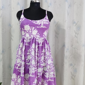 Vestido con estampado de bloques, vestido de mujer, vestido de algodón, vestido de verano para mujer, vestido midi floral para mujer, vestido de playa bohemio, vestido de vacaciones, vestido boho