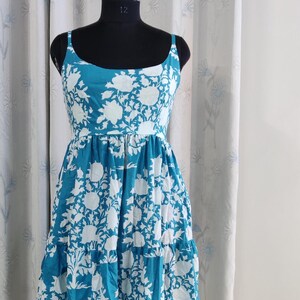 Hermoso vestido midi ajustable con estampado floral indio, de algodón estampado a mano en bloque con bolsillo, cómodo vestido midi para uso diario, cómodo para el día a día.