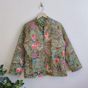 Nuevas chaquetas acolchadas hechas a mano de estilo bohemio, chaqueta acolchada de algodón para mujer, abrigo con estampado de bloques, regalos festivos, chaqueta con cierre de botones para mujer, regalo