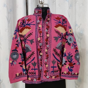 Pink Suzani Jacket/Coat, Hand Embroidery Jacket, Women Wear New Style Coat, Partywear, Suzani Short Jacket,Classical Jacket, Gift for Her