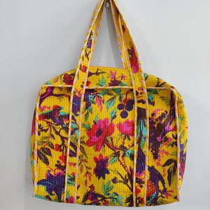 Bestseller, indische handgefertigte gesteppte Handtasche Baumwollgewebe Stilvolle gelbe & multi florale Damen-Einkaufstasche, elegante Einkaufstasche, Geschenk für sie