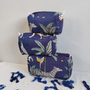 Blue Jungle Printed Cotton Pouch Bag, Cosmetic Bag, Animal Print Small Bag, Makeup Case, Cute Make up Bag, Best Gift Ideas, Gift For Her,
