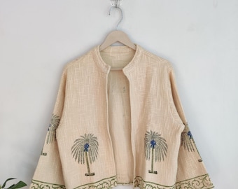 New Style Block bedruckte Baumwolljacke: Boho Damenmantel - Ethnische Boho-Oberbekleidung, Baumwolle TNT Hand, handgefertigte Jacken Mantel Urlaub Geschenke