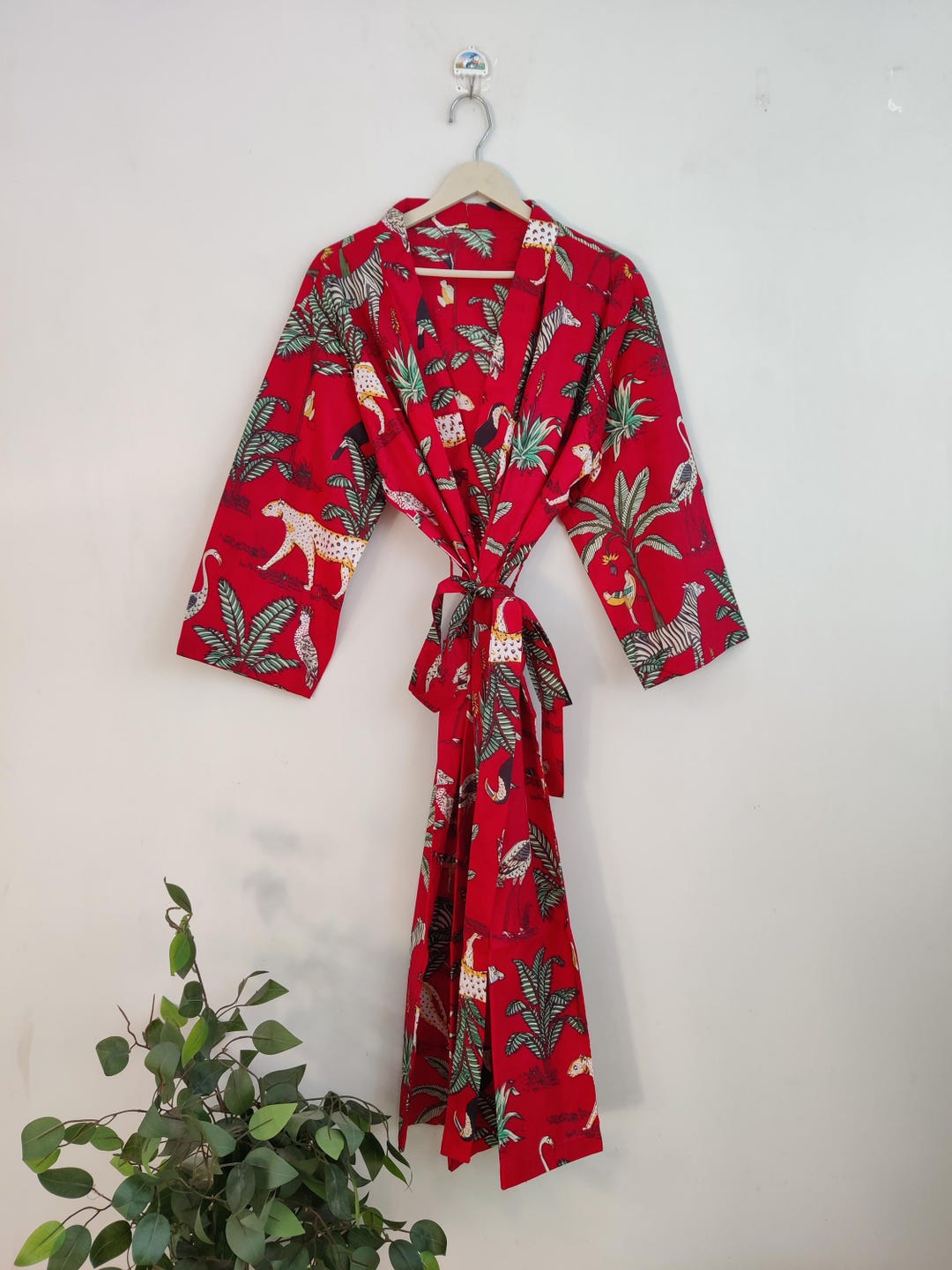 Shimpan Robe Cotton Kimono Robe, Block Jungle Printed Robes, Kimono for Women, Night ...