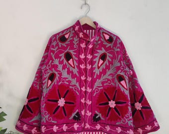 Suzani Embroidered Velvet Winter Wear Jacket | Handmade Short Festival Coat | Ethnic Bohemian Outerwear | Winter Kimono Jacket |Gift For Her