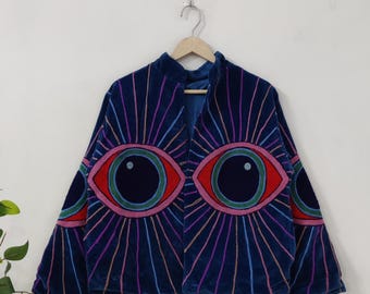 Eye Embroidery Suzani Jacket – Bohemian Handmade Embroidery Outerwear, Spiritual Evil Eye Protection Coat, Festival & Artistic Suzani Jacket