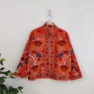 Suzani Embroidery Handmade Jacket, Velvet Suzani Jacket, Winter Wear Jacket Coat, Womens Coat, TNT Fabric Suzani Jacket, Robe, Gift For Her,