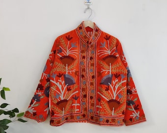 Suzani Embroidery Handmade Jacket, Velvet Suzani Jacket, Winter Wear Jacket Coat, Womens Coat, TNT Fabric Suzani Jacket, Robe, Gift For Her,