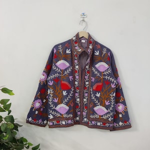 Suzani Embroidery Cotton Handmade Suzani Jacket Coat Women Dress TNT Winter Wear Suzani Short Jacket Hand Embroidery, Women Suzani Coat,