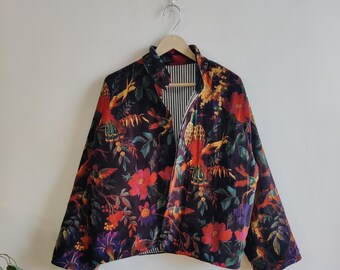 Luxury Velvet Boho Bomber Jacket Quirky Floral Layer Dinner Chic Bolero Winter Mother&#39;s Day Gift | Elegant Royal Black Velvet Kimono Coat