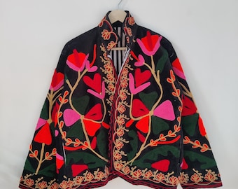 Suzani Embroidery Handmade Jacket, Velvet Suzani Jacket, Winter Wear Jacket Coat, Womens Coat, TNT Fabric Suzani Jacket, Robe, Gift For Her
