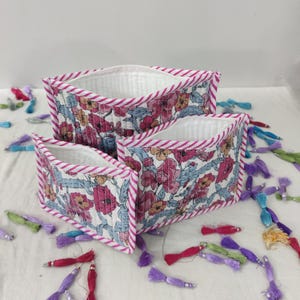 Cotton Block Printed Bag Makeup Quilted Wash Bag, Shaving Kit, New Floral Cosmetic Pouch, Set of 3 Makeup Pouch, Makeup Bag, Skincare Bag,