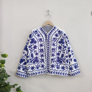 Suzani Embroidery Jacket, Cotton Suzani Coat, Winter Wear Jacket Coat, Suzani Short Jacket Colorful Ethnic Hand Embroidered Jacket For Women