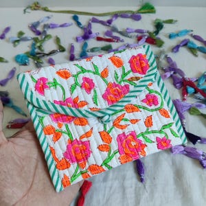Block Print Mini Quilted Bag, Floral Small Toiletry bag, Mini Purse for women, Multipurpose Pouch New small lipstick pouch for mouse,charger