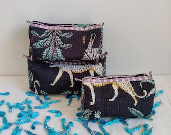 Jungle tijgerprint make-uptas set van 3 stuks,gewatteerde make-up/toilettas,tas voor reisaccessoires,ideale accessoires voor cadeau elke gelegenheid