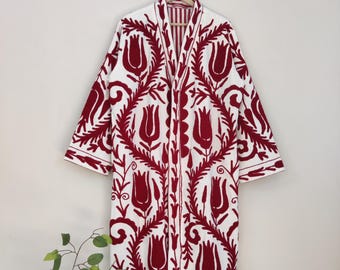 Cotton Suzani Jacket for Women – Traditional Embroidered Boho Coat, Vintage Uzbek Suzani Long coat, Festival Ethnic unique Outerwear
