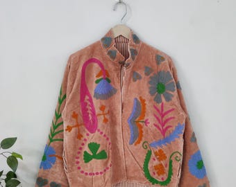 New Arrival Velvet Embroidery Suzani Jacket, artisanal embroidered jacket for statement dressing, popular thoughtful gift for any occasion