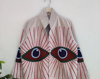 Evil Eye Velvet Jacket, Popular Embroidered Suzani Unique Jacket, Bohemian Winter Wear Jacket,Pure Velvet Jacket, Personalised Gifts For Her
