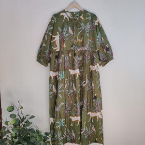Vestido midi con estampado de jungla, minivestido, vestido largo con estampado de jungla, cuello profundo con cierre de cordón, vestido de verano, vestido de jungla