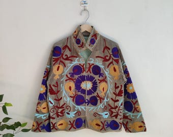 New Suzani Embroidered Velvet Short Jacket, Handmade Vintage Jacket, Floral Suzani Jacket, Pure Velvet Jacket, Boho & Hippie, Gift For Her