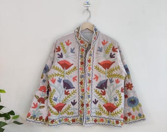 Embroidery Velvet Cotton Suzani jacket Indian style Boho Coat Unisex Bridesmaid Gift, Winter Jacket, Kimono Robe, Bridesmaid Jacket,One Size