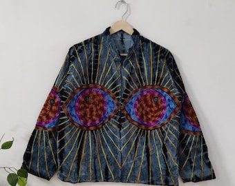 Suzani Embroidery Handmade Jacket, Evil Eye Velvet Suzani Jacket, Eye Vintage Jacket Winter Wear Jacket Coat, Womens Coat, Robe,Gift For Her