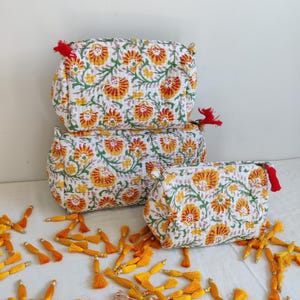 Bestseller, Set Of 3 Block Print Toiletry Bags, Handmade Cotton Makeup Bag, Cosmetic Bag,Block Print Bag Free Shipping, popular now For Gift